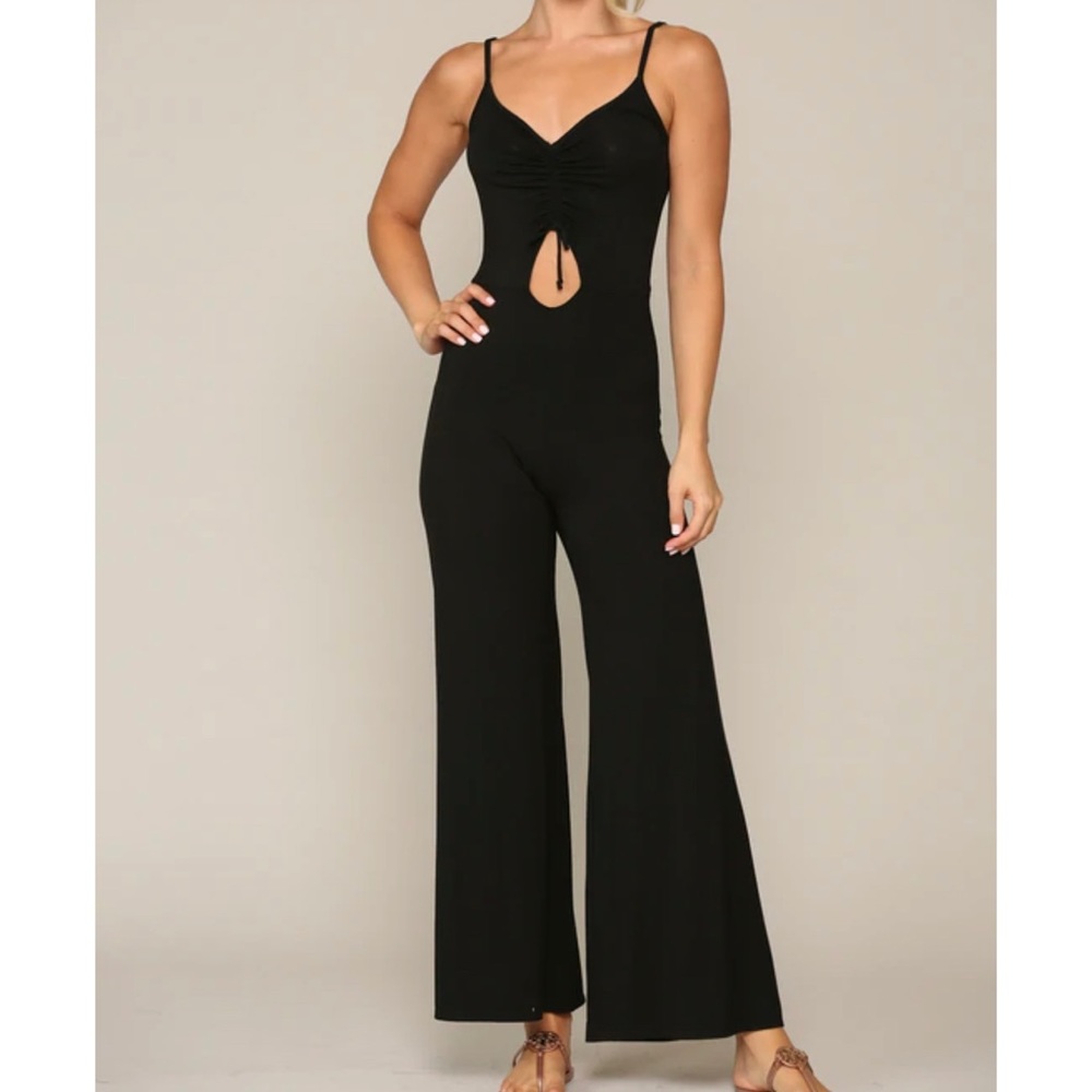 Bikbok Black Cut Out Tie Front Strappy Jumpsuit Size Medium